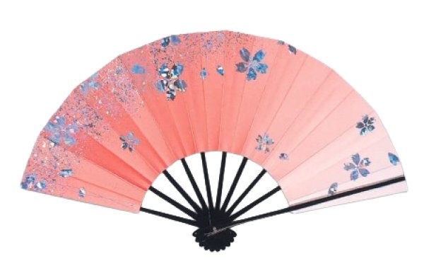 画像1: 舞扇　黒塗骨　９寸５分（約２８.８ｃｍ）　桜　扇子箱なし (1)