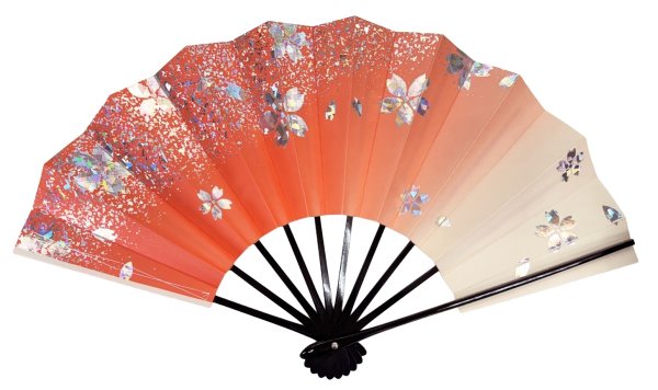 画像2: 舞扇　黒塗骨　９寸５分（約２８.８ｃｍ）　桜　扇子箱なし (2)