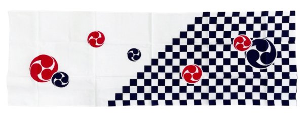 画像3: プリント手拭い 【市松・三つ巴】１００ｃｍ（１本単位） 手ぬぐい 日本てぬぐい (3)