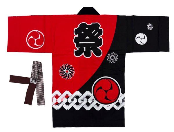 画像4: 子ども用お祭り法被　【三つ巴・獅子毛・吉原つなぎに祭】赤・黒 (4)