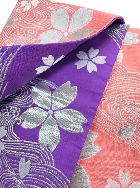 画像9: 女物　仕立四寸帯【七宝・亀甲花菱・桜・流水桜・扇面】s4423 s4427 s4428 s4429 s4430 (9)