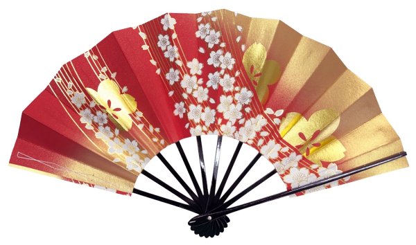 画像2: 舞扇　黒塗骨　９寸５分（約２８.８ｃｍ）　桜　扇子箱なし (2)