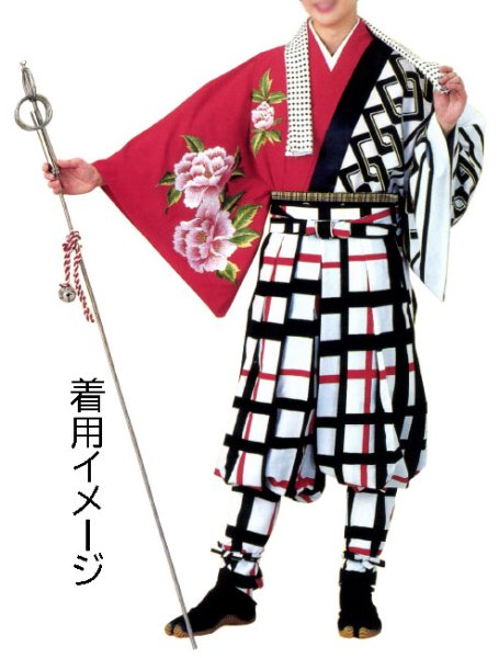 画像2: たっつけ袴【格子】小・中・大の3サイズ展開です　[白系 格子柄 手古舞 和太鼓 日舞 舞踊 祭り 裁着袴] (2)