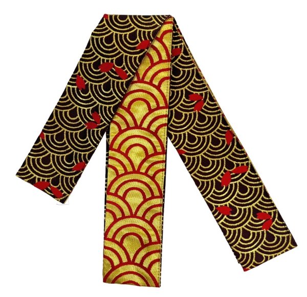 画像4: 金襴半纏帯（祭り法被腰紐）【左三つ巴・工字繋ぎ・青海波・吉原つなぎ・手綱】　61082 61083 61084 61085 (4)