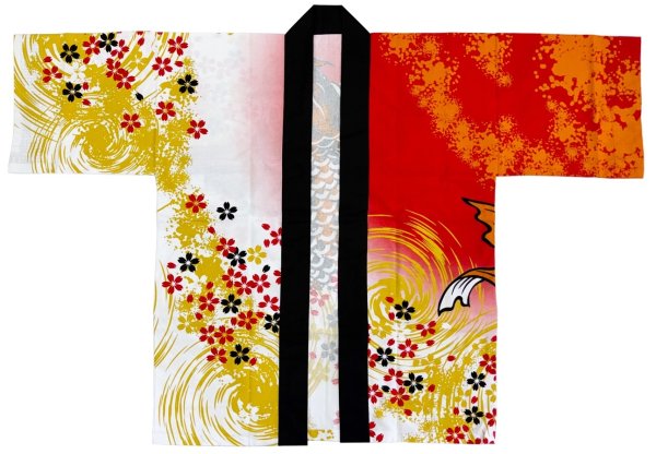 画像5: お祭り法被：半纏帯別売【昇鯉に桜ちらし】赤・白 (5)