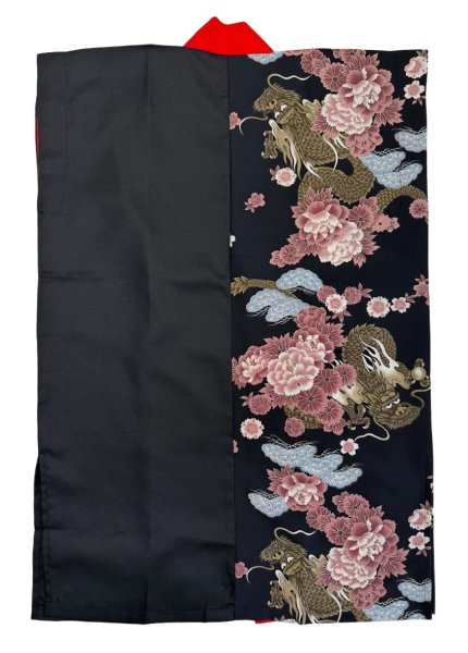 画像6: よさこいコスチューム（男女兼用）黒地（龍・牡丹・菊・桜）・赤衿　スリットあり (6)
