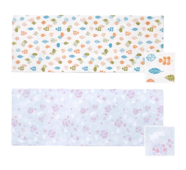 画像1: 二重袷ガーゼ手拭い 【木の葉・うさぎと桜】（１本単位） s5565-2 s5565-3 手ぬぐい 日本てぬぐい (1)
