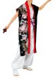 画像1: よさこいコスチューム（男女兼用）黒地（龍・牡丹・菊・桜）・赤衿　スリットあり (1)