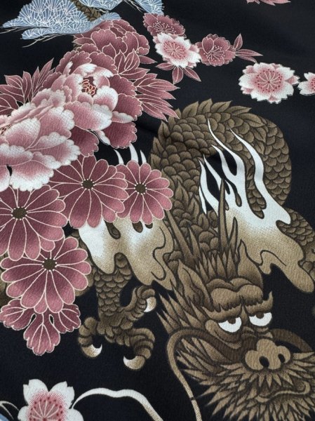 画像7: よさこいコスチューム（男女兼用）黒地（龍・牡丹・菊・桜）・赤衿　スリットあり (7)