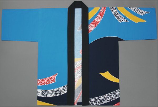 画像2: お祭り法被：半纏帯別売【束ね熨斗】ブルー・紺 (青系) (2)