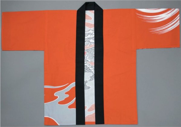 画像2: お祭り法被:半纏帯別売【龍】オレンジ (赤系) (2)