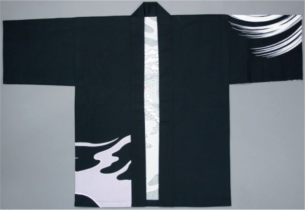 画像2: お祭り法被:半纏帯別売【龍】黒 (2)
