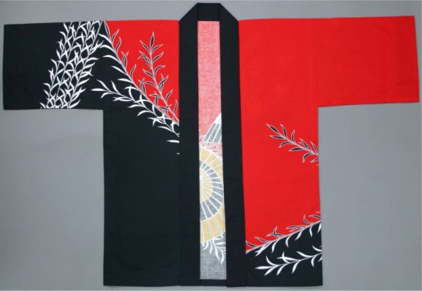 画像2: お祭り法被:半纏帯別売【蛇の目傘・柳】赤・黒 (2)