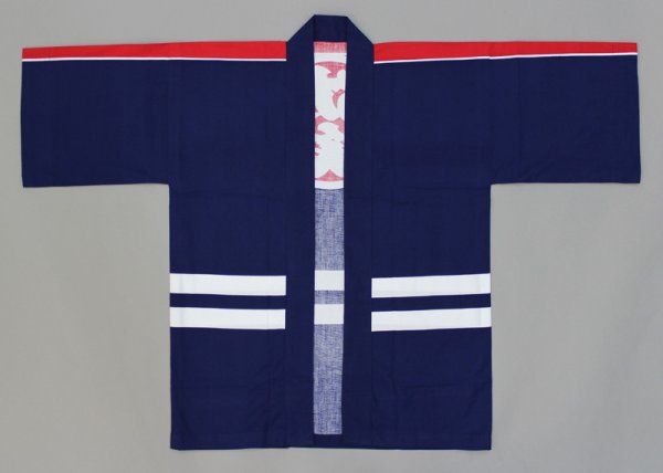 画像2: お祭り法被：半纏帯別売【防災】紺・赤（衿地：紺色）青系 (2)