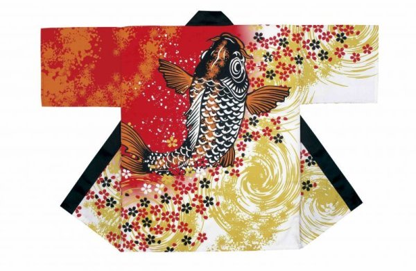 画像2: お祭り法被：半纏帯別売【昇鯉に桜ちらし】赤・白 (2)